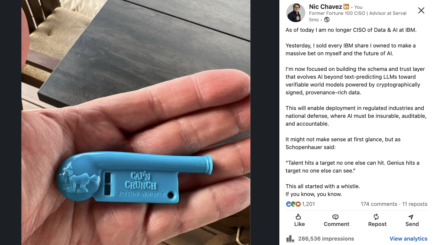Screenshot of the November 2025 announcement post on LinkedIn
